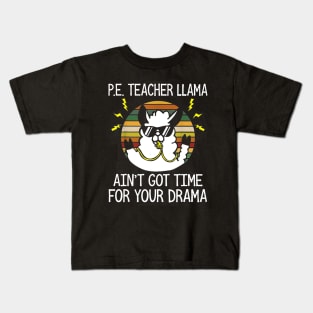 PE Teacher Llama Retro Vintage Sunset Gift Kids T-Shirt